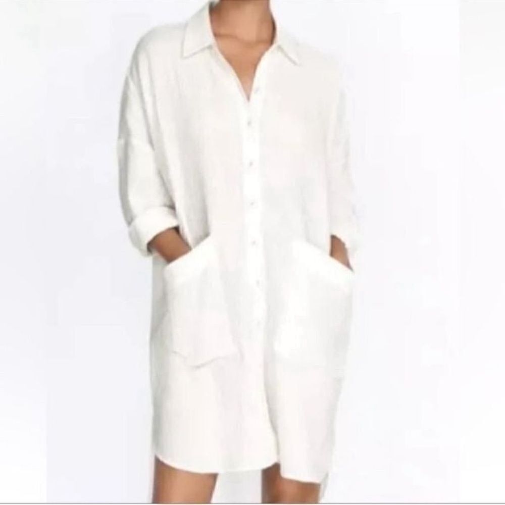Johnny Was Calme Organic Cotton
Double pocket Oversized Shirt Dress(Size Small)